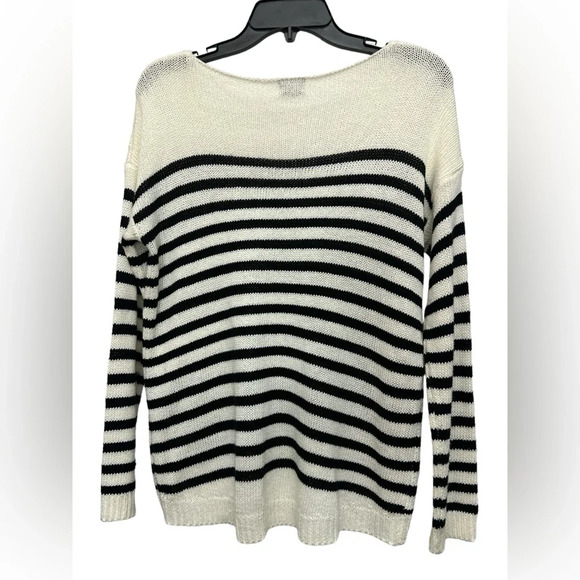 Fate Striped Loose Knit Sweater Size Small Front Pocket Nautical Coastal - Picture 3 of 5